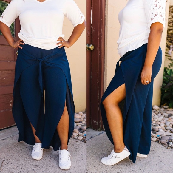 FINAL PRICE❗️ Wrap Fall Up Tie Front Pants In Navy - Picture 5 of 8